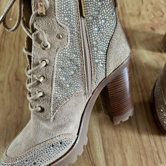 Michael Kors Beige Suede Ankle Boots with Rhinestones - Picture 2 of 7
